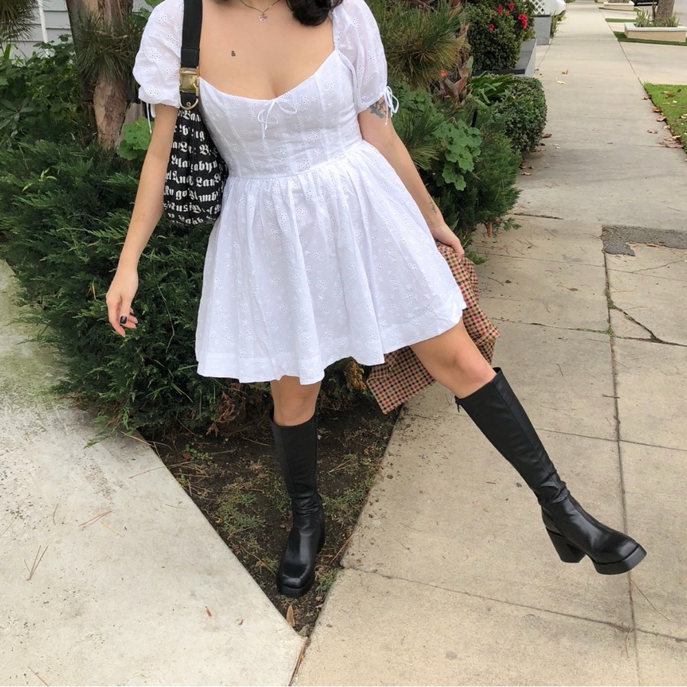 For Love and Lemons Jean Mini Dress in white